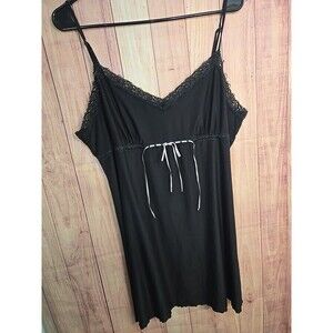 Secret Treasures Chemise Sleepwear Womens Size XL BLACK Sexy Nighty WHITE RIBBON